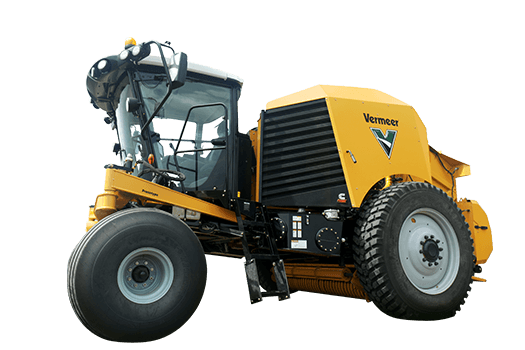 Cut out image of a yellow Vermeer ZR5-1200 self-propelled baler